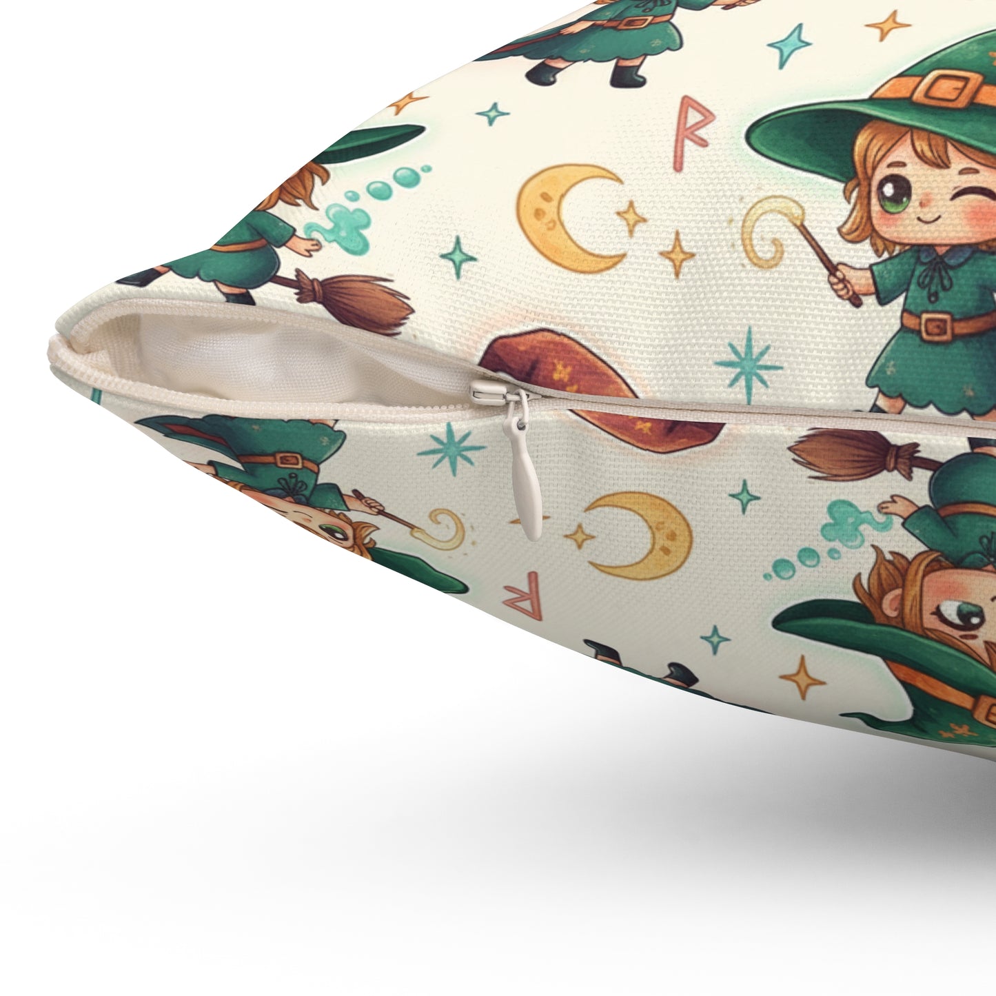 Cute Witch Pattern Decorative Throw Pillow – Halloween Kids Room Accent