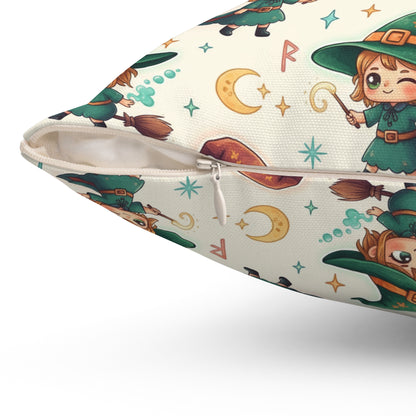 Cute Witch Pattern Decorative Throw Pillow – Halloween Kids Room Accent