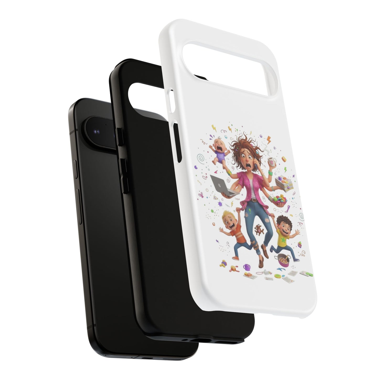 Funda para Google Phone - Diseño de caricatura de mamá frenética (Vida de mamá caótica y divertida)