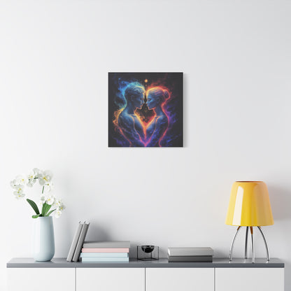 Cosmic Lovers Matte Canvas Print — Fire & Ice Heart Wall Art