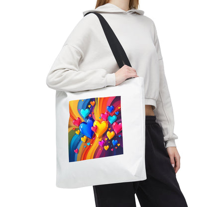 Colorful Heart Burst Tote Bag — Rainbow Love All-Over Print