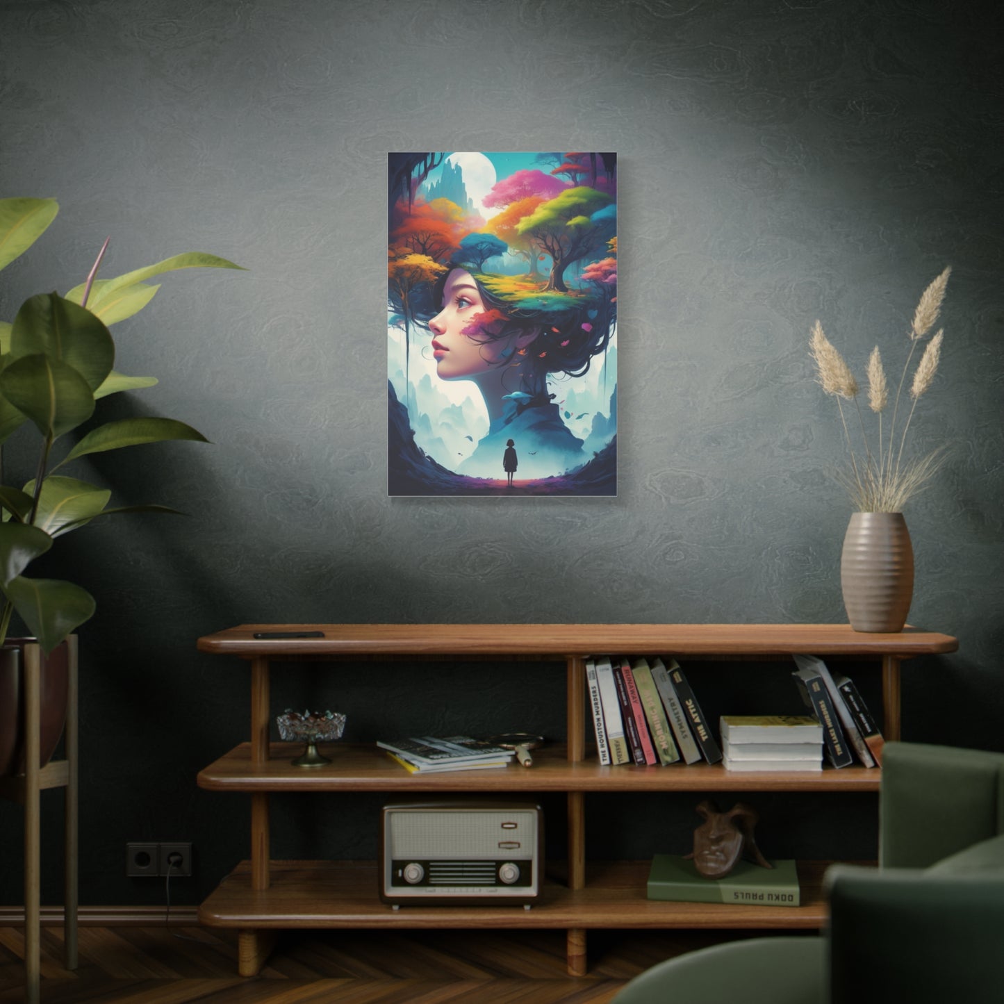 Surreal Forest Woman Matte Canvas Art — Dreamscape Profile Wall Decor