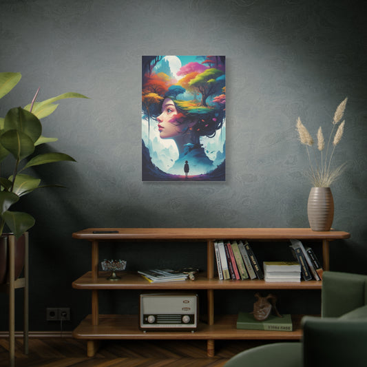 Surreal Forest Woman Matte Canvas Art — Dreamscape Profile Wall Decor