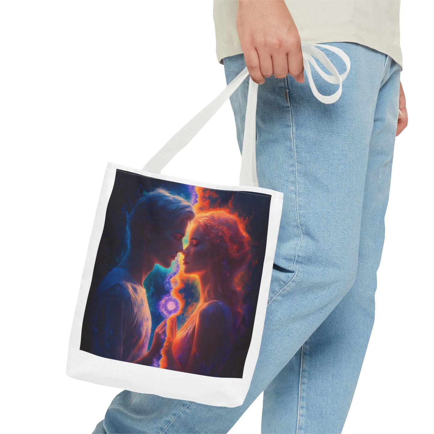 Cosmic Lovers Tote Bag — Flame & Ice Couple Art AOP