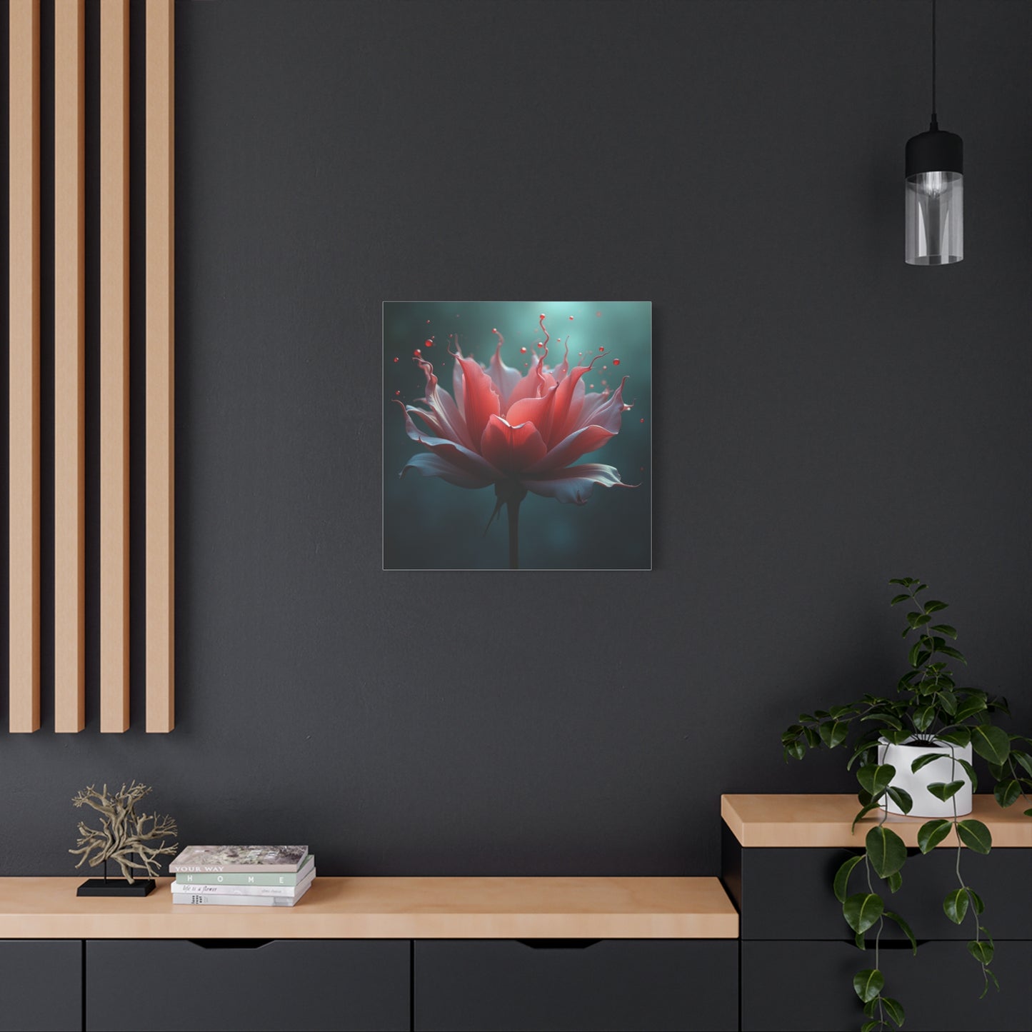 Red Lotus Matte Canvas Wall Art — Stretched 1.25" Floral Print