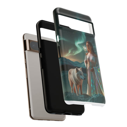 Funda para teléfono Google Aurora Guardian: armadura de fantasía de mujer y lobo