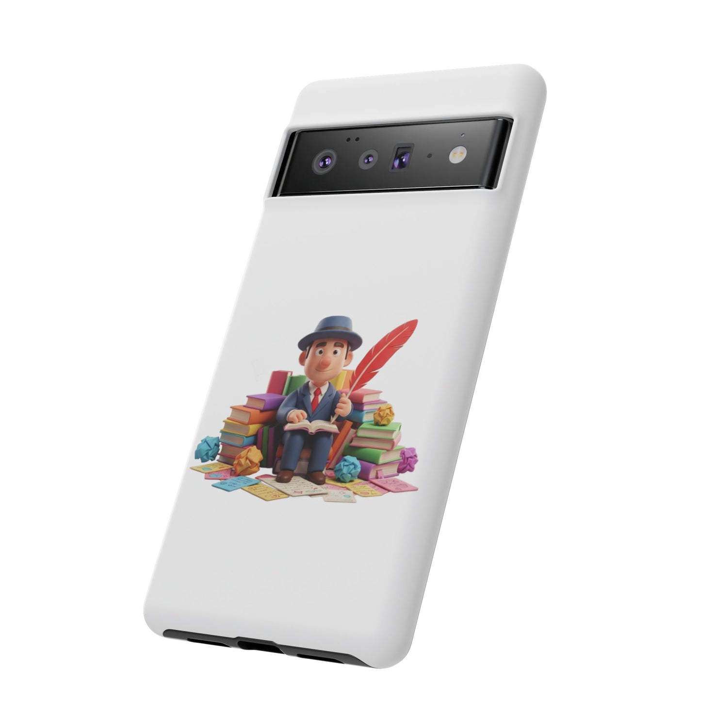 Google Author's Journey Phone Case — Cute Writer Illustration, Books & Quill Protective Cover