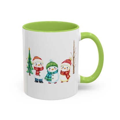 Christmas Snowman Mug — Cute Holiday Coffee Cup with Festive Tree & Snowmen (11/15oz)