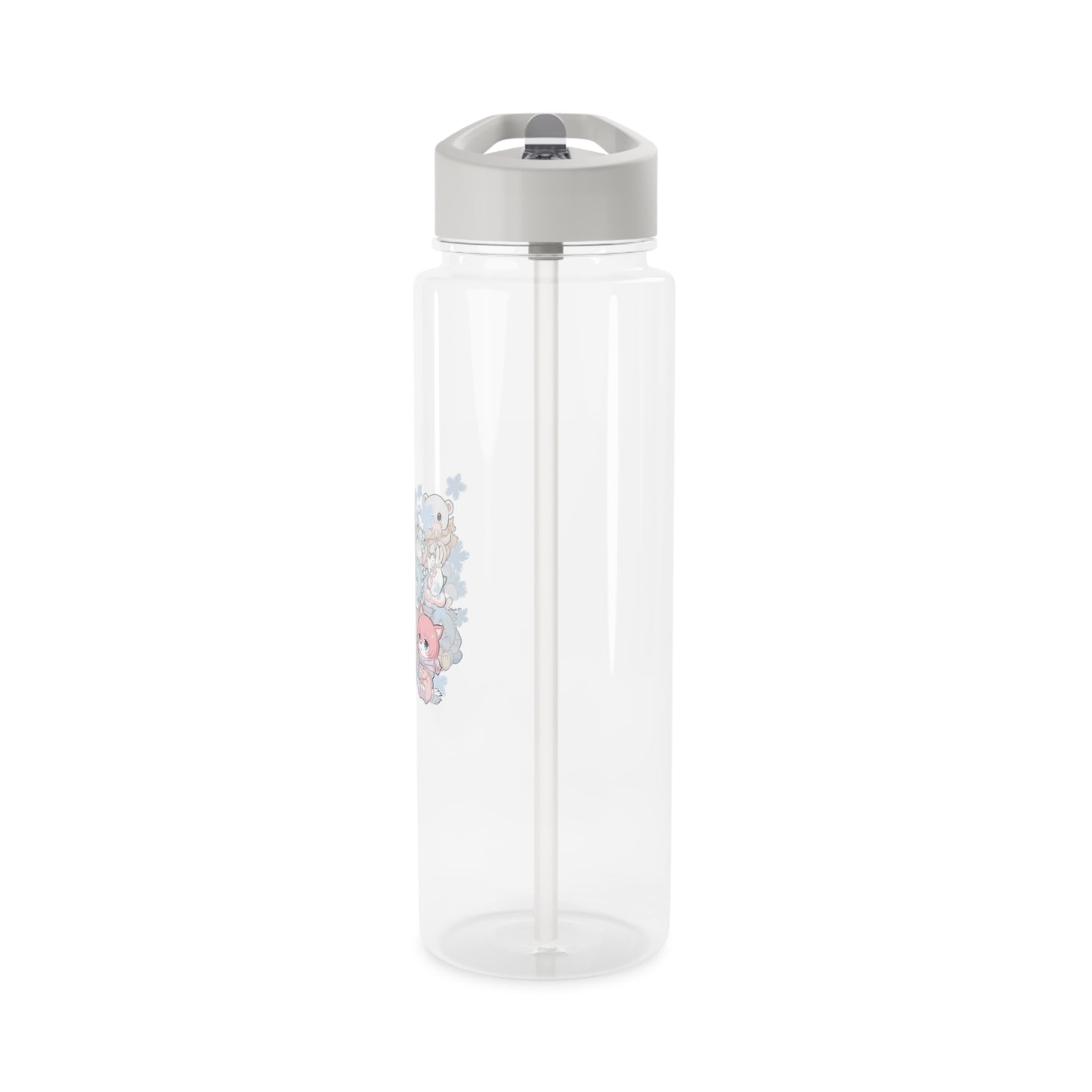 Niedliche pastellfarbene Plüsch-Tritan-Wasserflasche — Kawaii-Sportflasche mit Tiermuster