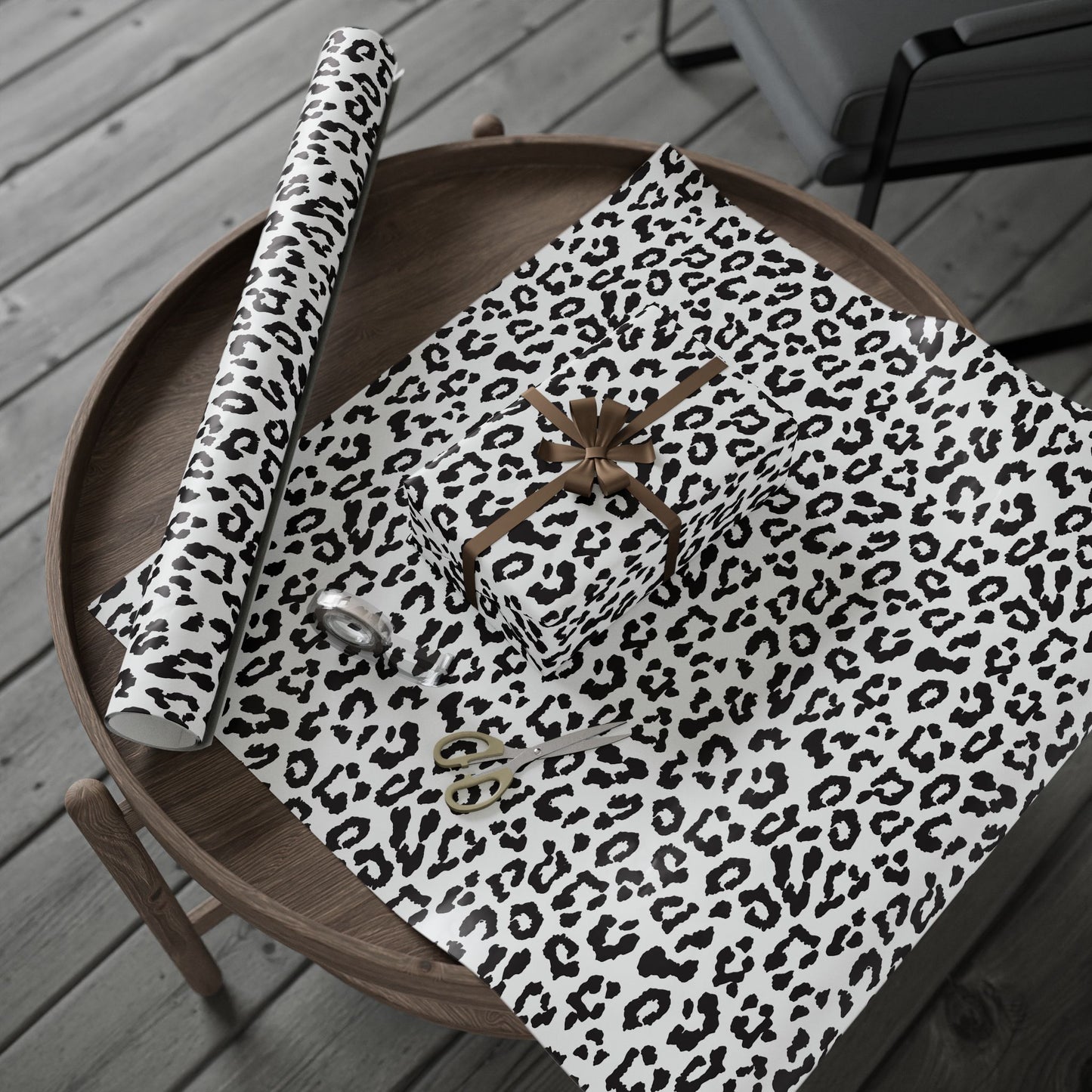 Leopard Print Wrapping Paper Roll — Black & White Animal Pattern Gift Wrap