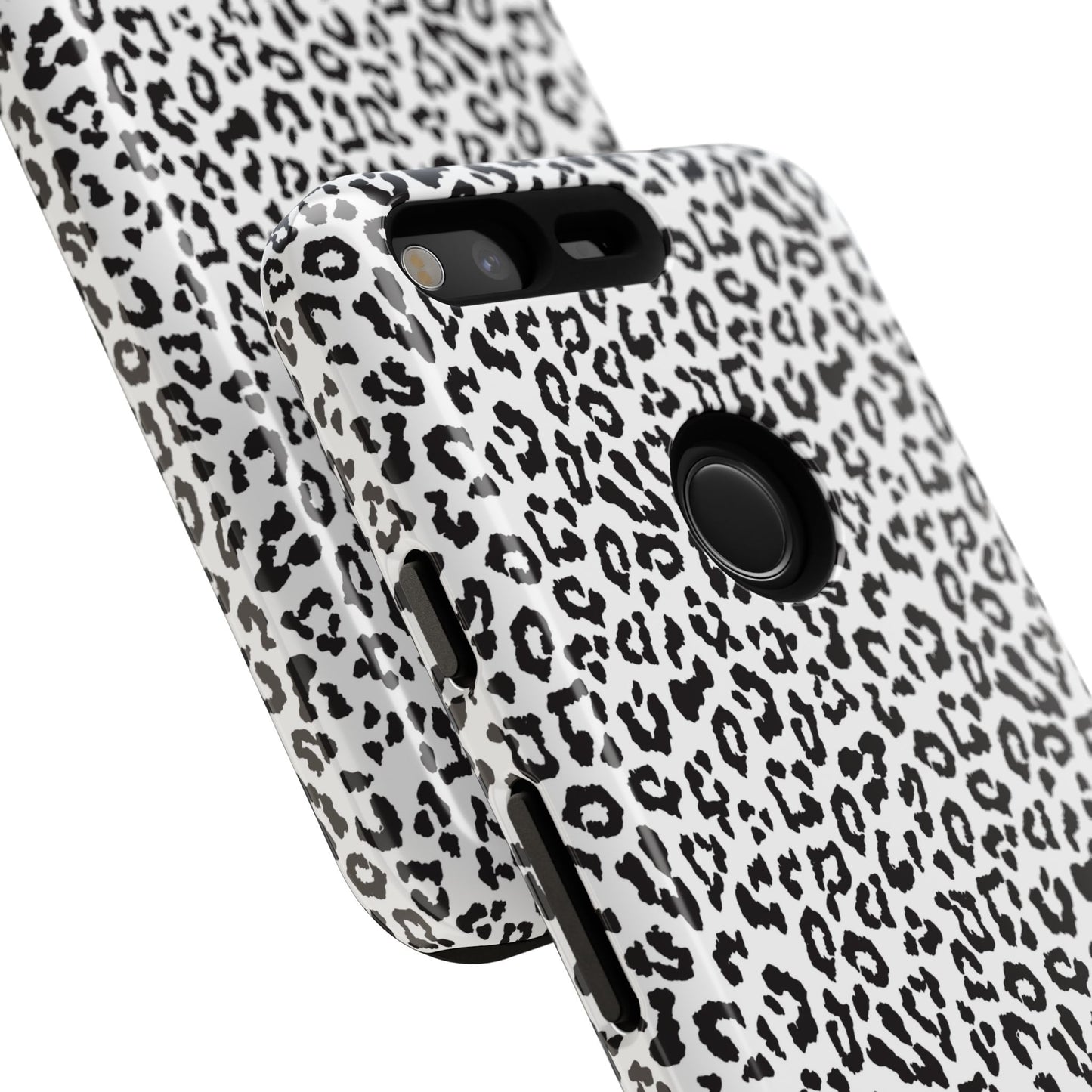 Funda para teléfono con estampado de leopardo de Google: resistente, en blanco y negro