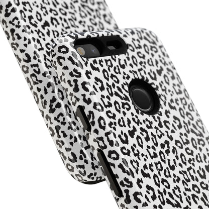 Funda para teléfono con estampado de leopardo de Google: resistente, en blanco y negro