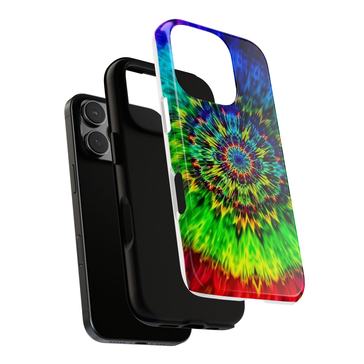Funda resistente para teléfono con diseño de mandala psicodélico: protección vibrante con efecto tie-dye