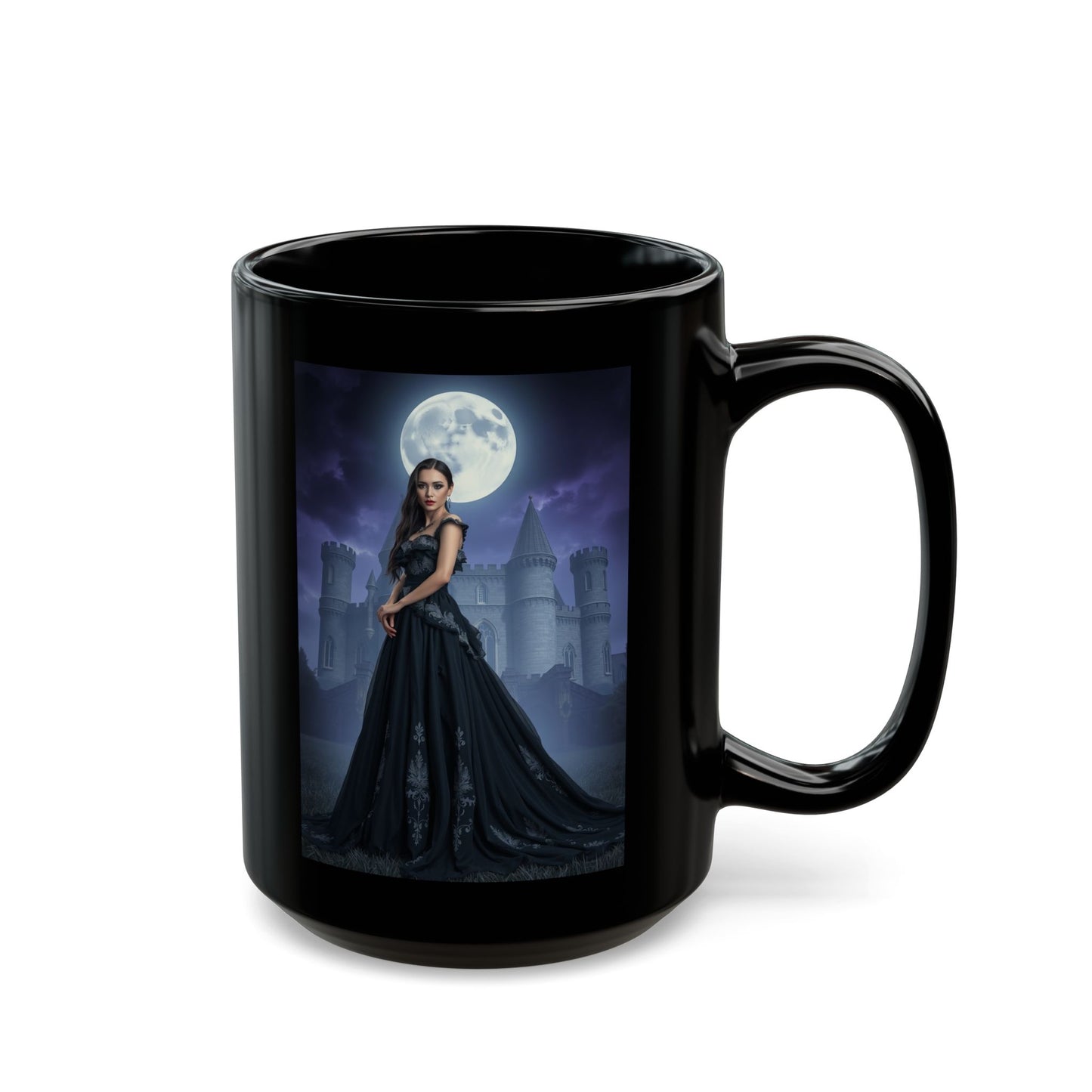Gothic Moonlight Mug — Dark Castle Witch Portrait Coffee Cup (11oz/15oz)