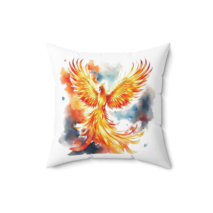 Phoenix Watercolor Throw Pillow — Vibrant Firebird Decorative Cushion