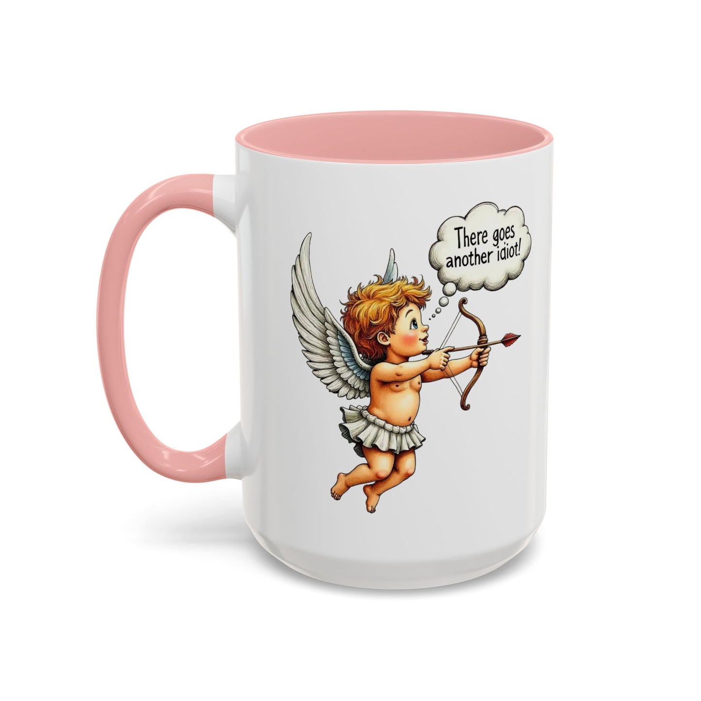Cupid Coffee Mug — Vintage Cherub Saying "There goes another idiot!" Accent Mug