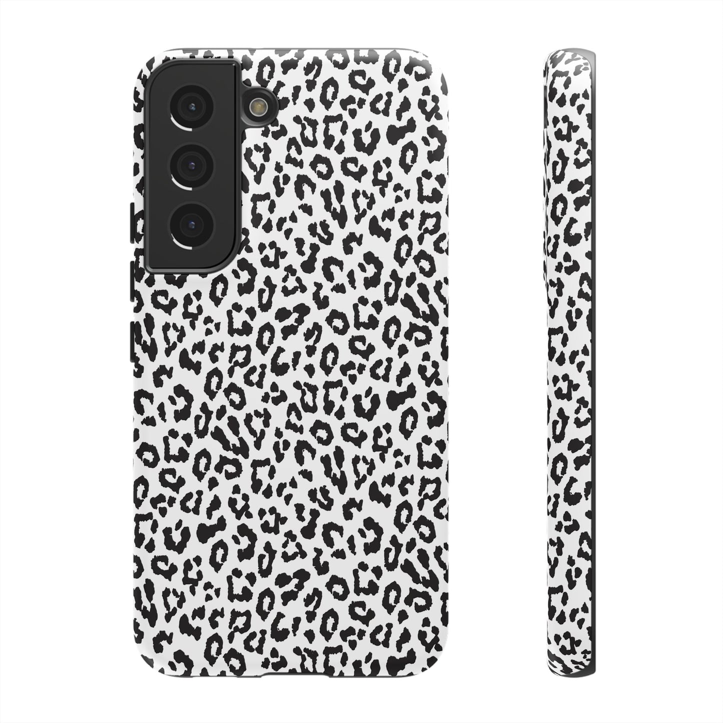 Samsung Leopard Print Tough Phone Case – Black & White Animal Pattern Protective Cover