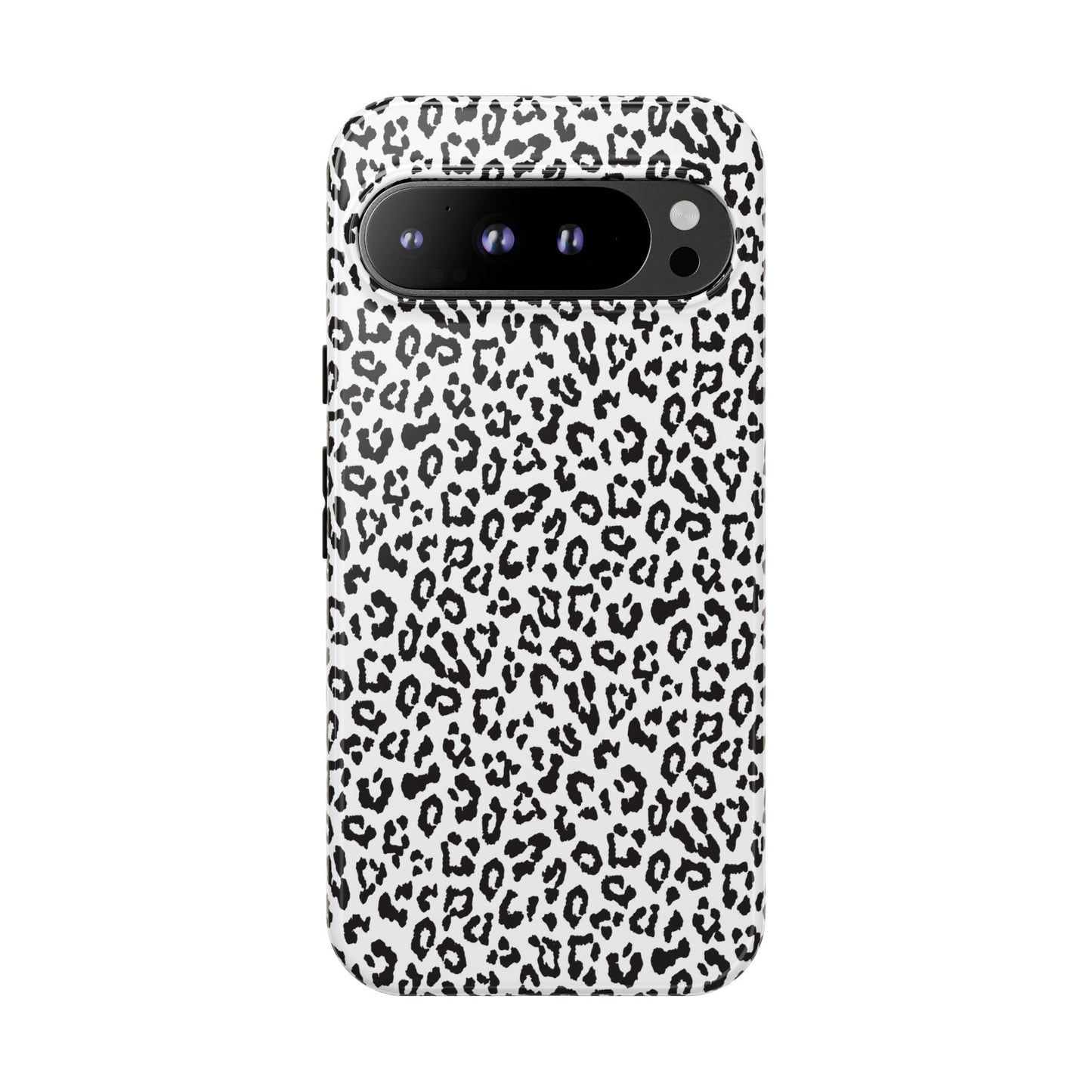 Funda para teléfono con estampado de leopardo de Google: resistente, en blanco y negro