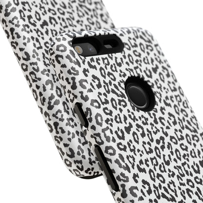 Funda para teléfono con estampado de leopardo de Google: resistente, en blanco y negro