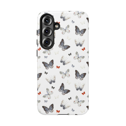 Funda para Samsung con diseño de mariposas: elegante funda protectora monocromática con detalles en rojo