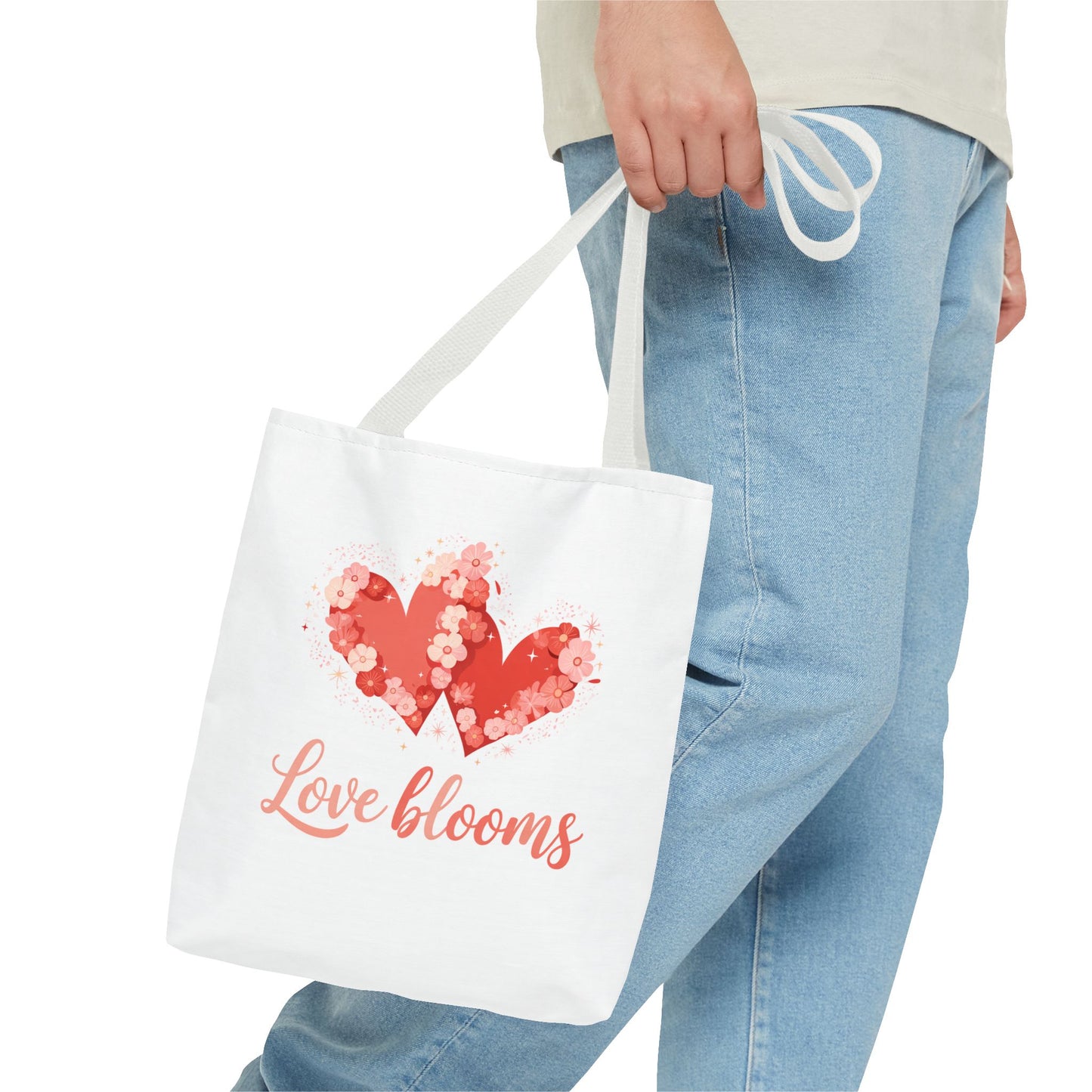 Love Blooms Heart Tote Bag — Floral Valentine Canvas Tote
