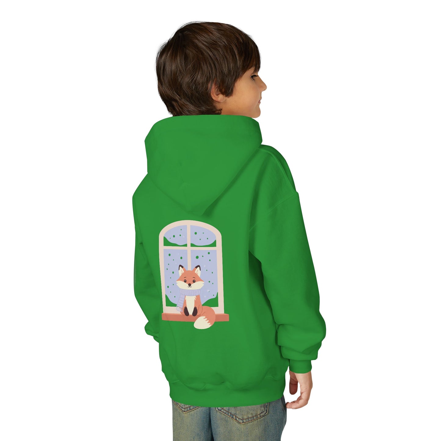 Youth Fox Winter Hoodie - Cute Fox at Window Kids Sweatshirt