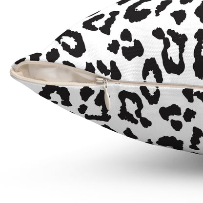 Black & White Leopard Print Square Pillow — Animal Print Decorative Throw Pillow