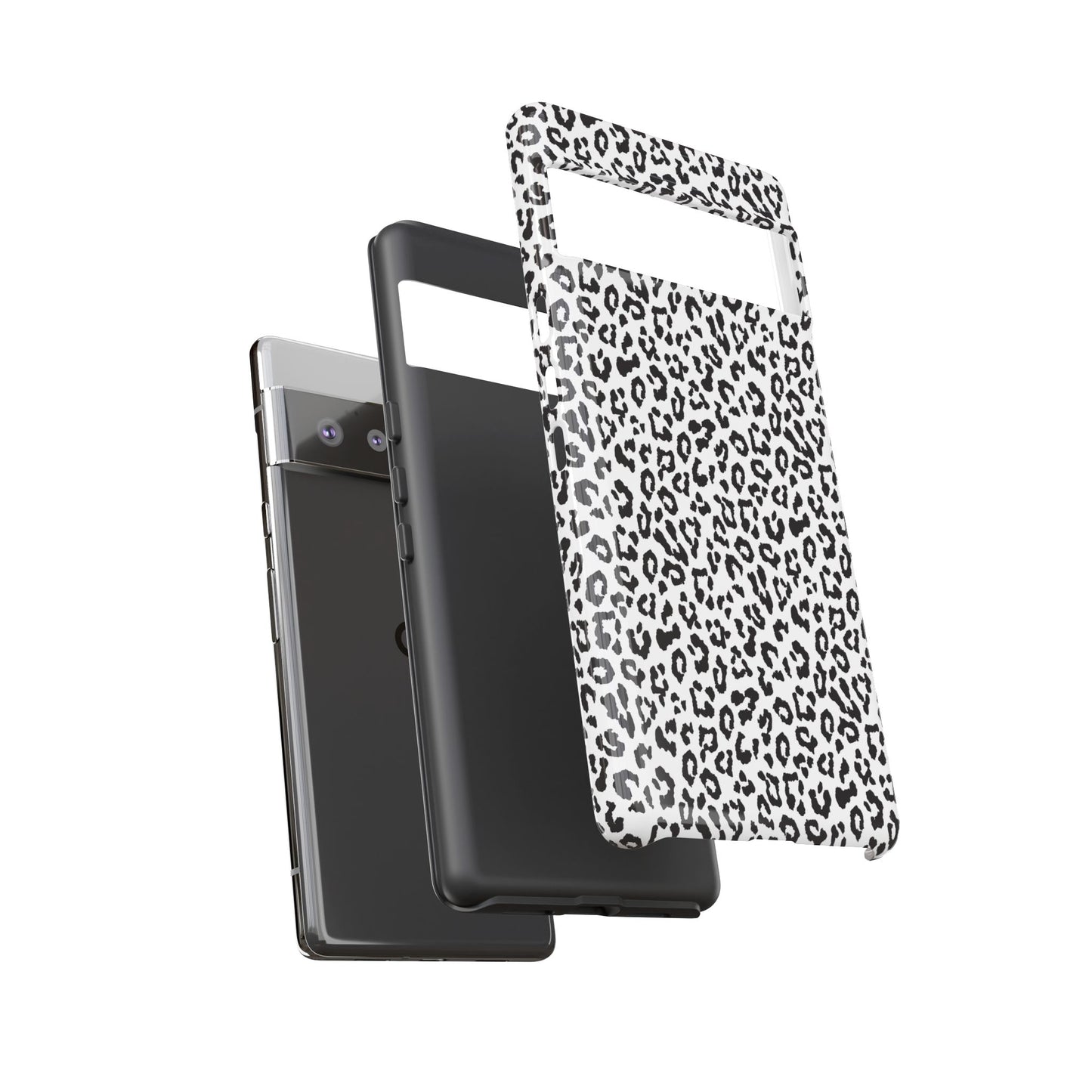 Funda para teléfono con estampado de leopardo de Google: resistente, en blanco y negro