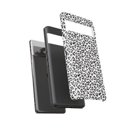 Funda para teléfono con estampado de leopardo de Google: resistente, en blanco y negro
