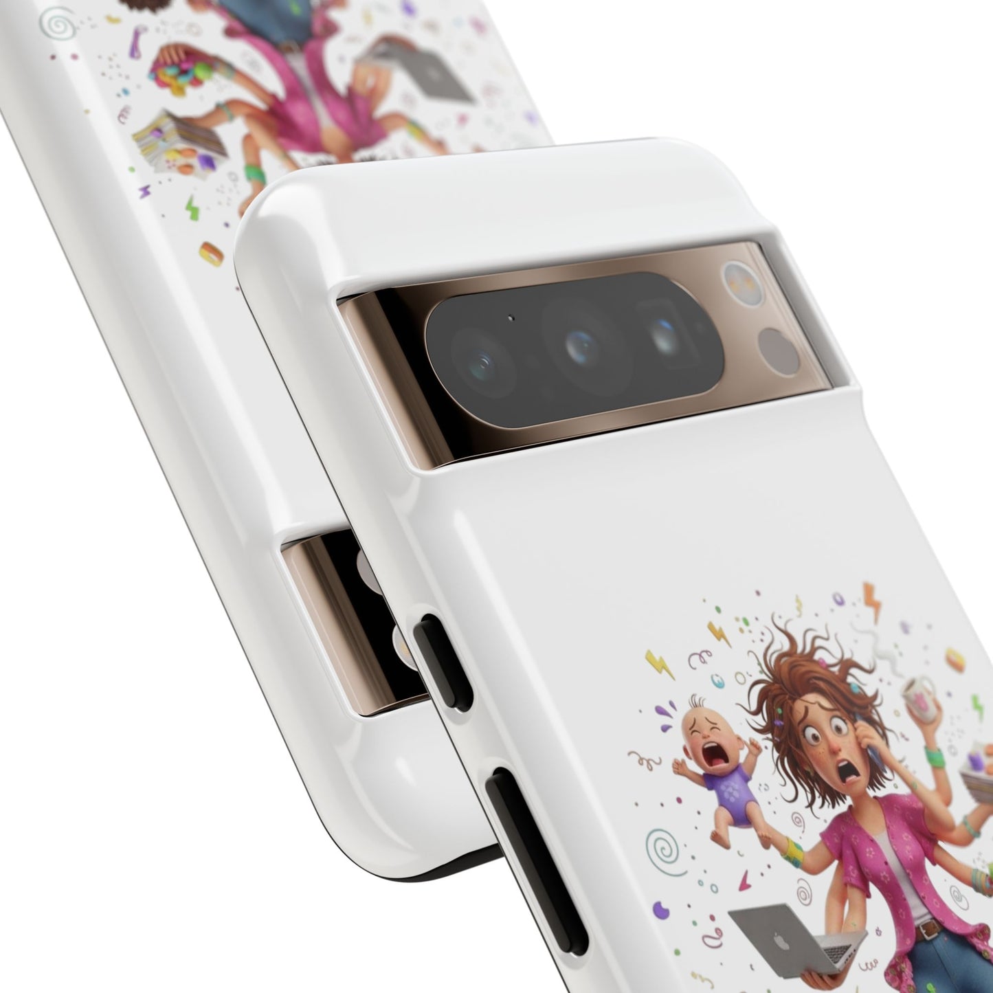 Funda para Google Phone - Diseño de caricatura de mamá frenética (Vida de mamá caótica y divertida)