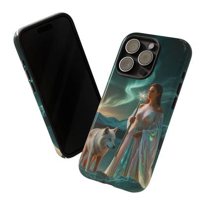 iPhone Mystic Guardian Phone Case — Aurora Wolf Woman Protective Cover