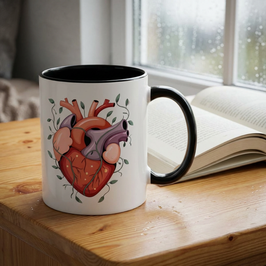 Anatomical Heart Coffee Mug — Botanical Heart Illustration Accent Mug