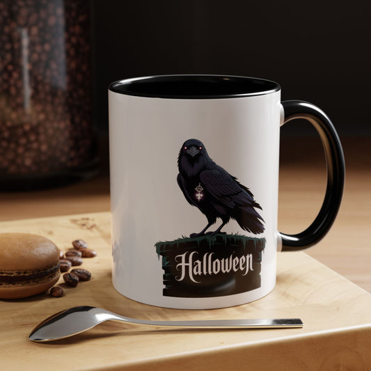 Halloween Raven Coffee Mug, Black Accent Mug, Spooky Drinkware, Unique Gift for Fall, Coffee Lover's Halloween Décor