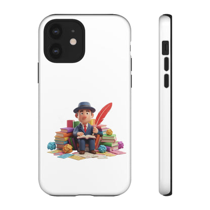 iPhone Phone Case — Cute Writer Sitting on Books with Feather Pen