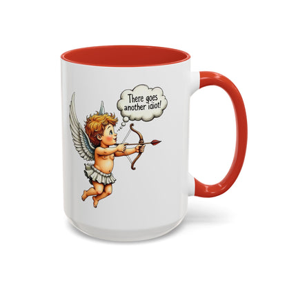 Cupid Coffee Mug — Vintage Cherub Saying "There goes another idiot!" Accent Mug
