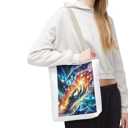 Cosmic Hands Tote Bag — Vibrant Galaxy Art Tote for Everyday, Beach & Gifts