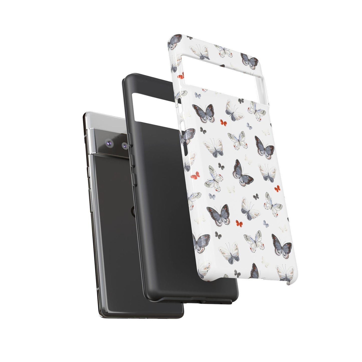 Google Butterfly Pattern Tough Phone Case — White Floral Protective Cover