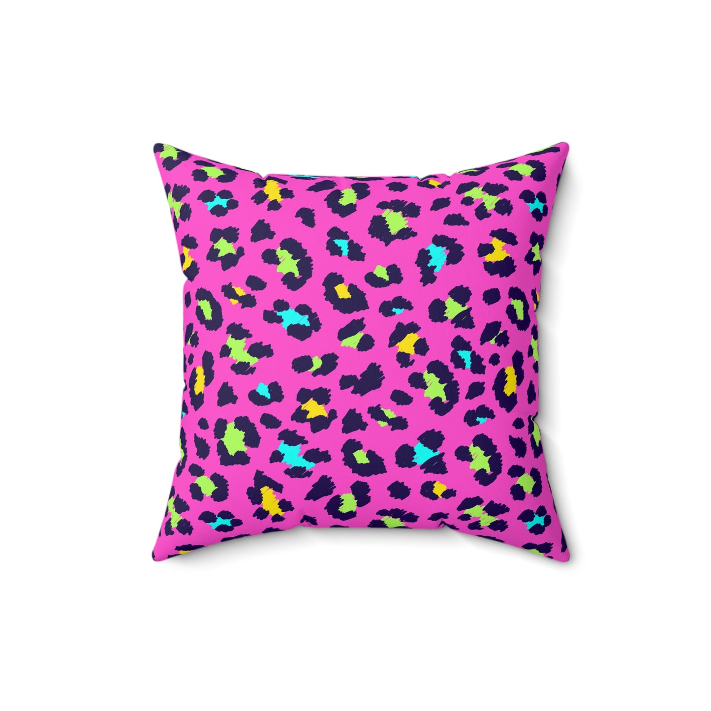 Pink Neon Leopard Print Square Pillow – Bright Animal Print Decorative Cushion