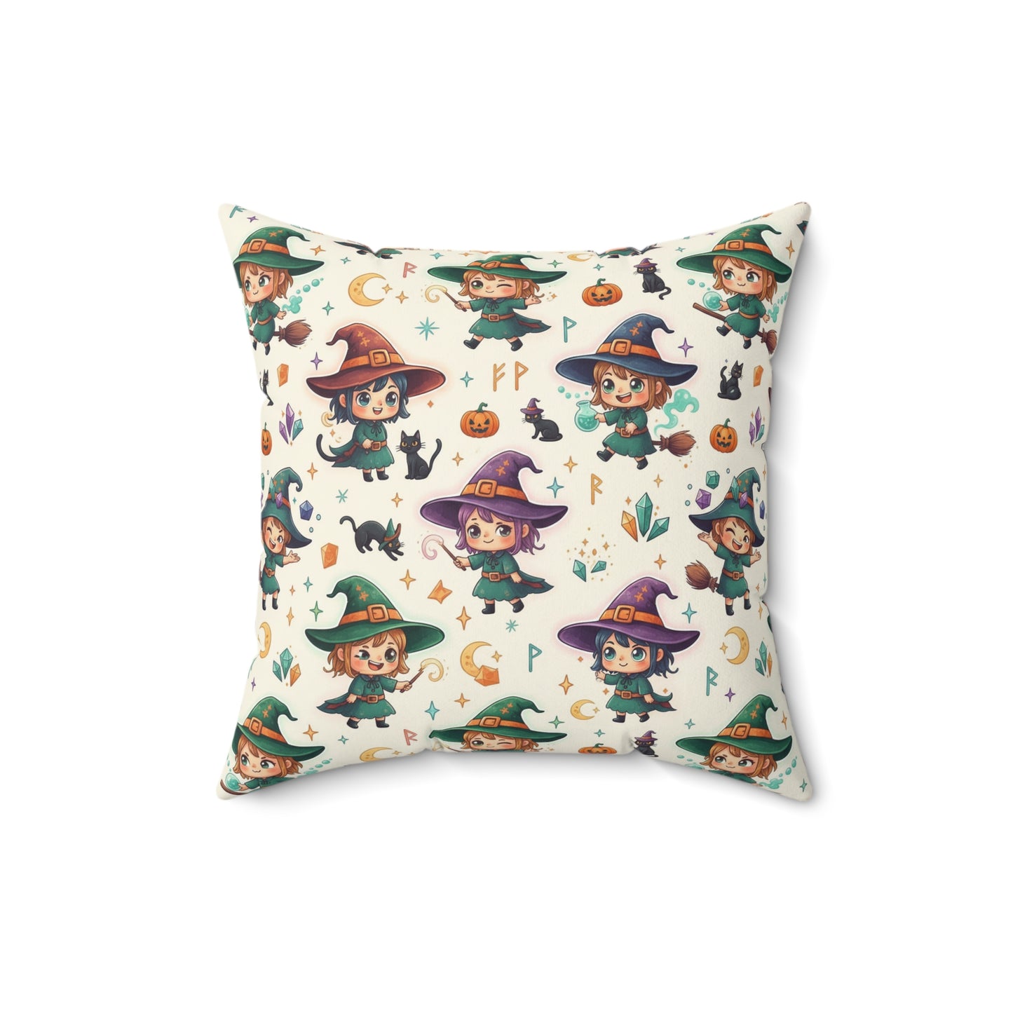 Cute Witch Pattern Decorative Throw Pillow – Halloween Kids Room Accent