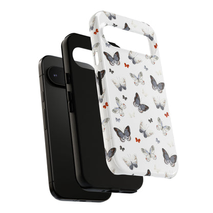 Google Butterfly Pattern Tough Phone Case — White Floral Protective Cover