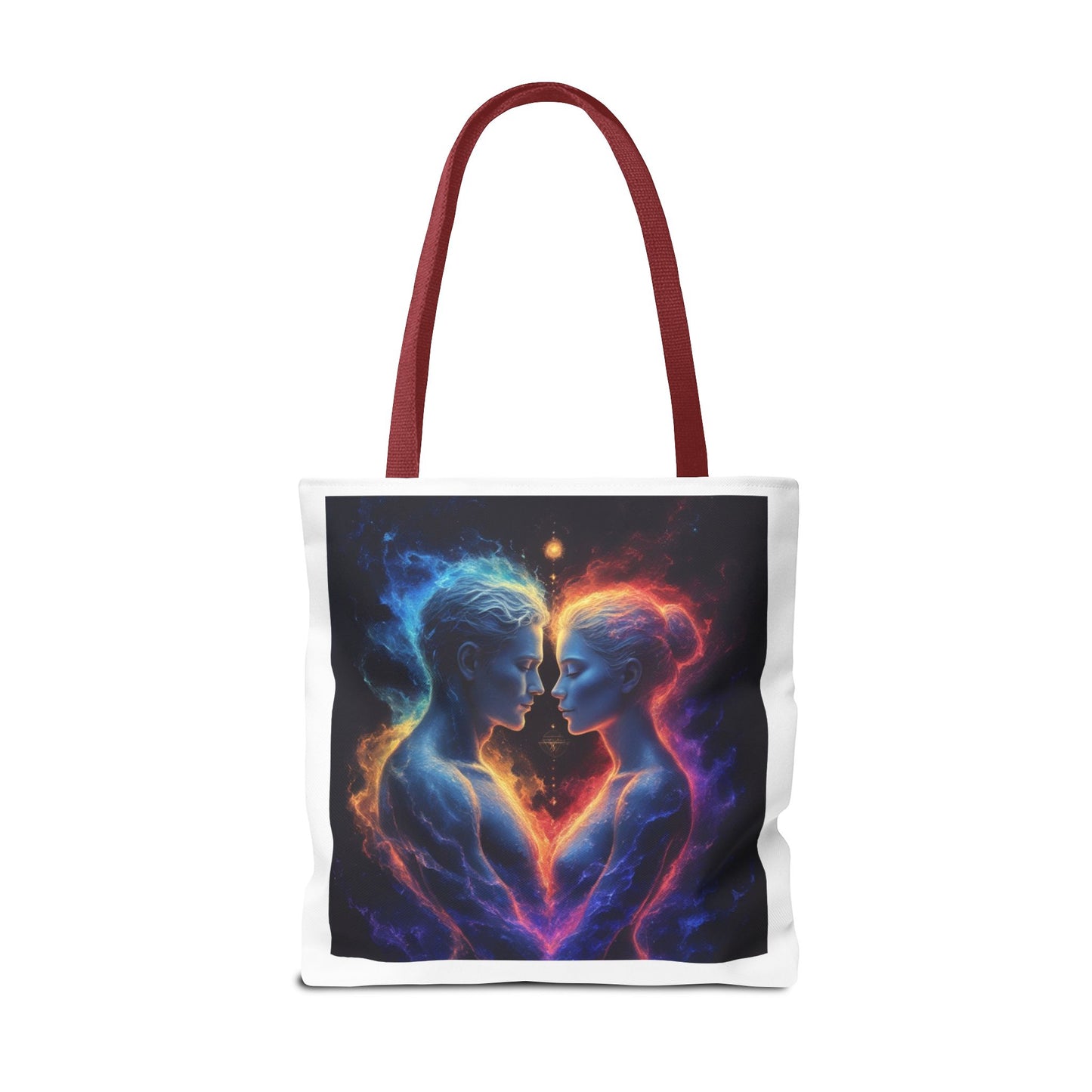 Cosmic Lovers Tote Bag — Neon Fire & Ice Couple Art AOP Tote