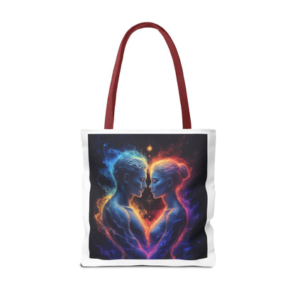 Cosmic Lovers Tote Bag — Neon Fire & Ice Couple Art AOP Tote