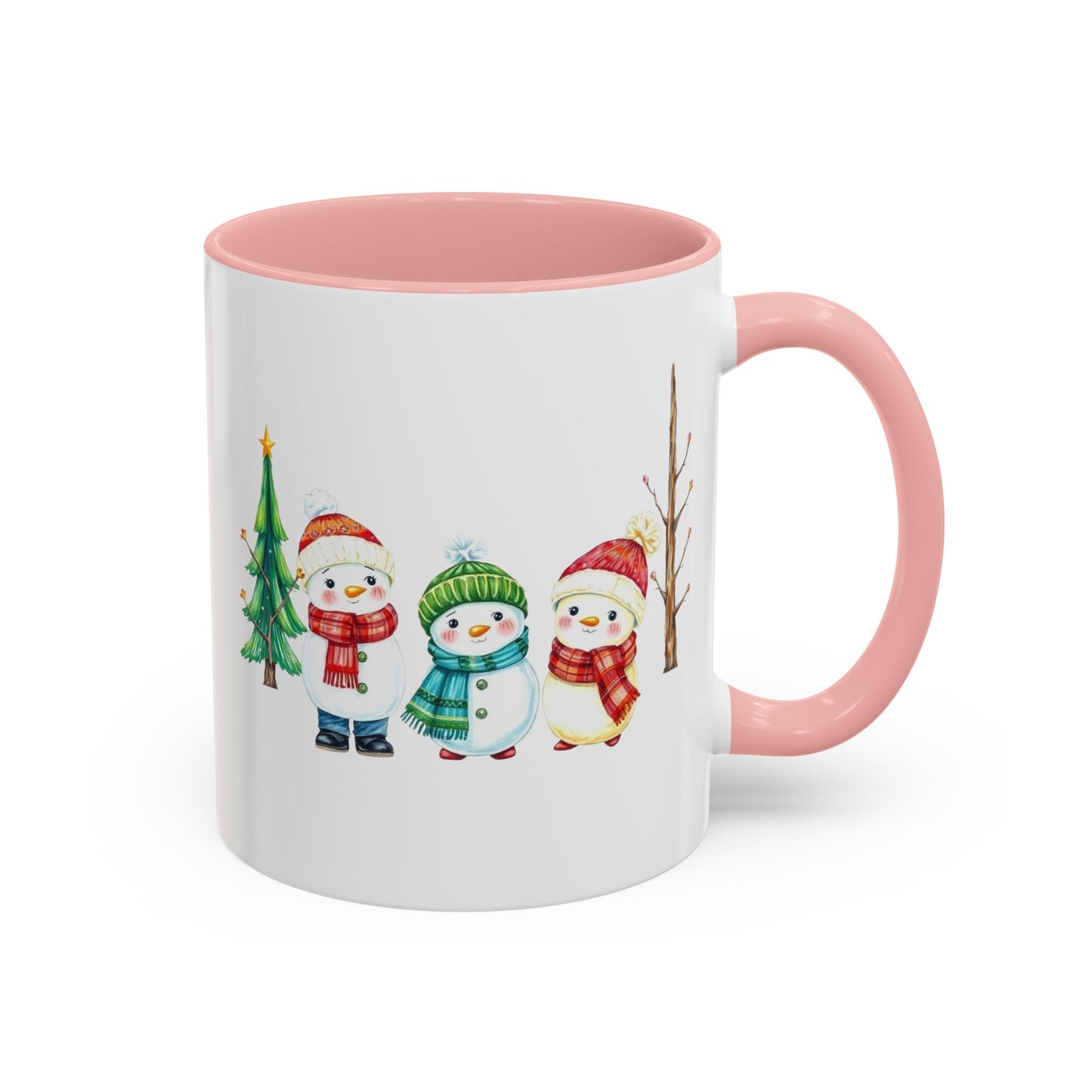 Christmas Snowman Mug — Cute Holiday Coffee Cup with Festive Tree & Snowmen (11/15oz)