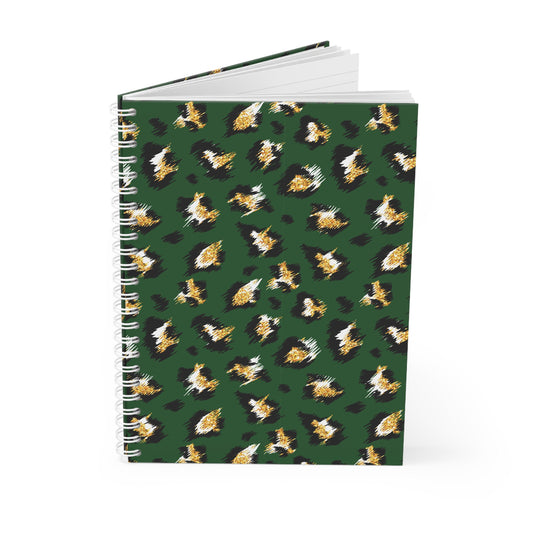 Green Leopard Print Spiral Notebook - Stylish Animal Print Journal for Note-Taking