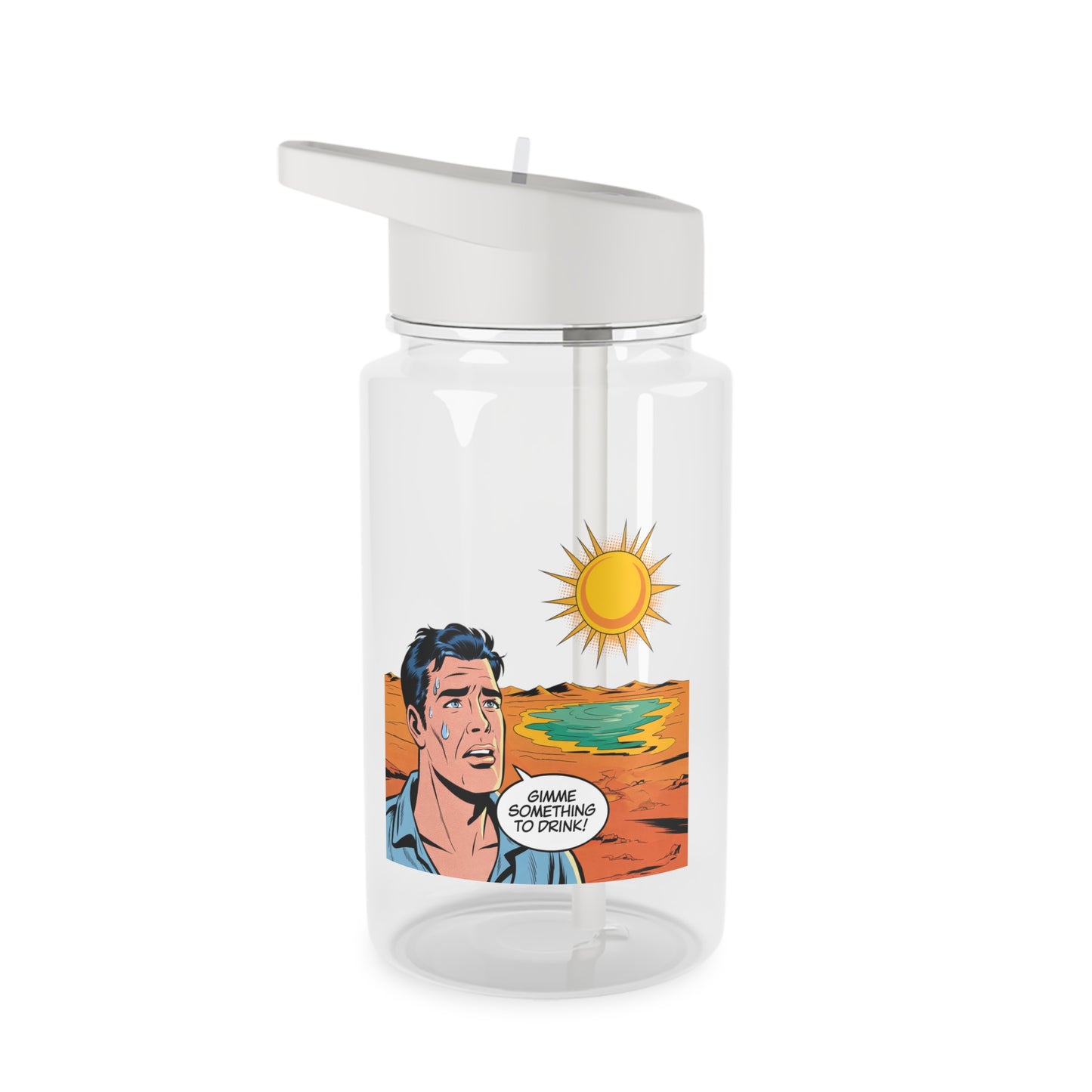 Tritan-Wasserflasche – Retro-Comic-Design „Bring etwas zu trinken“ von Sun Desert