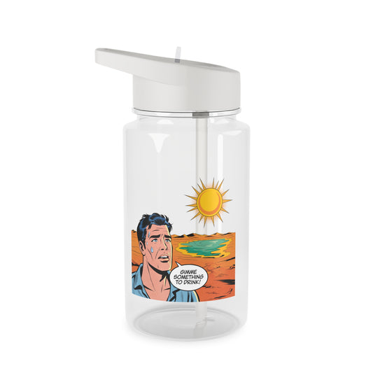 Tritan Water Bottle — Retro Comic 'Bring Something to Drink' Sun Desert Design