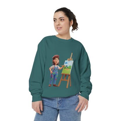 Painter Girl Sweatshirt — Cute Artist Painting Crewneck