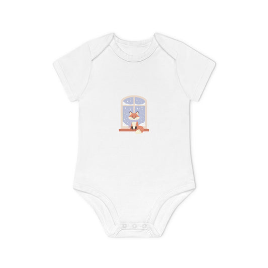 Baby Bodysuit — Cozy Fox by the Window Organic Short Sleeve Baby Onesie