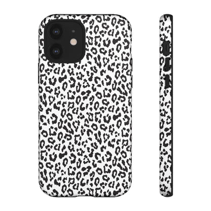 iPhone Leopard Print Tough Phone Case - Black & White Protective Cover
