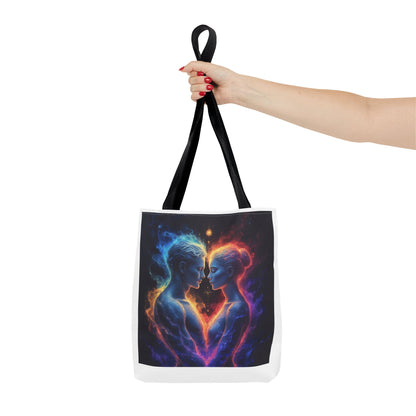 Cosmic Lovers Tote Bag — Neon Fire & Ice Couple Art AOP Tote